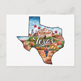 Texas USA State Shaped Vintage Watercolor Postkarte
