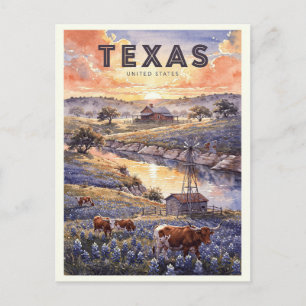 Texas USA Vintage Reise Postkarte