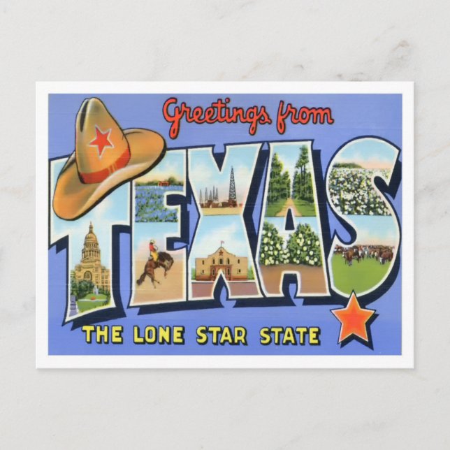 Texas Vintag Big Letters Postcard Postkarte (Vorderseite)