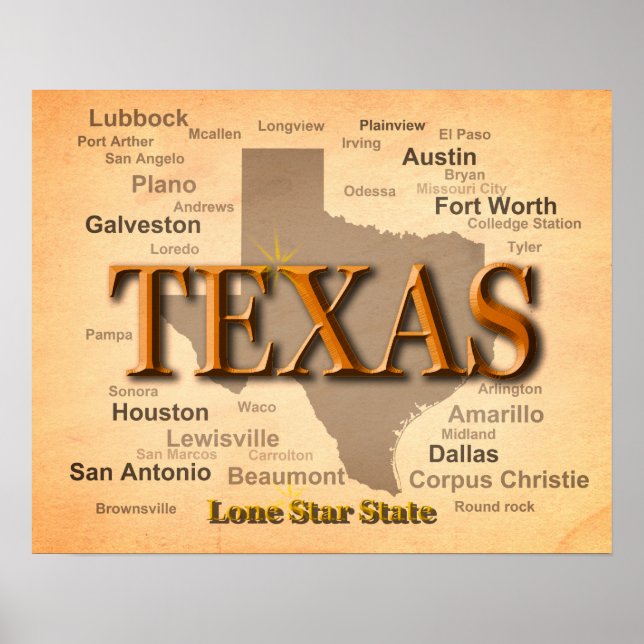 Texas Vintag Map Poster (Vorne)