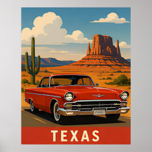 🌅 Texas Vintage Auto Wüsten-Sonnenuntergang Poster