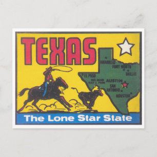 Texas Vintage-Staatsaufkleber mit Cowboy Postkarte