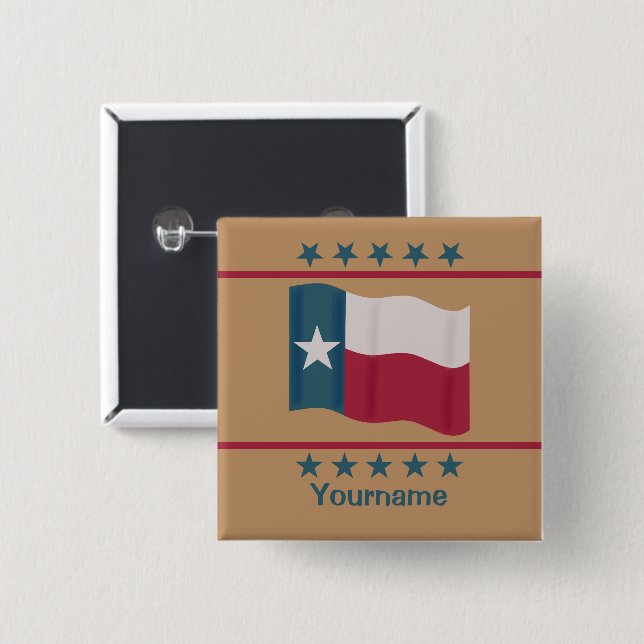 Texas Waving Lone Star Name Abzeichen Tan individu Button (Vorne & Hinten)