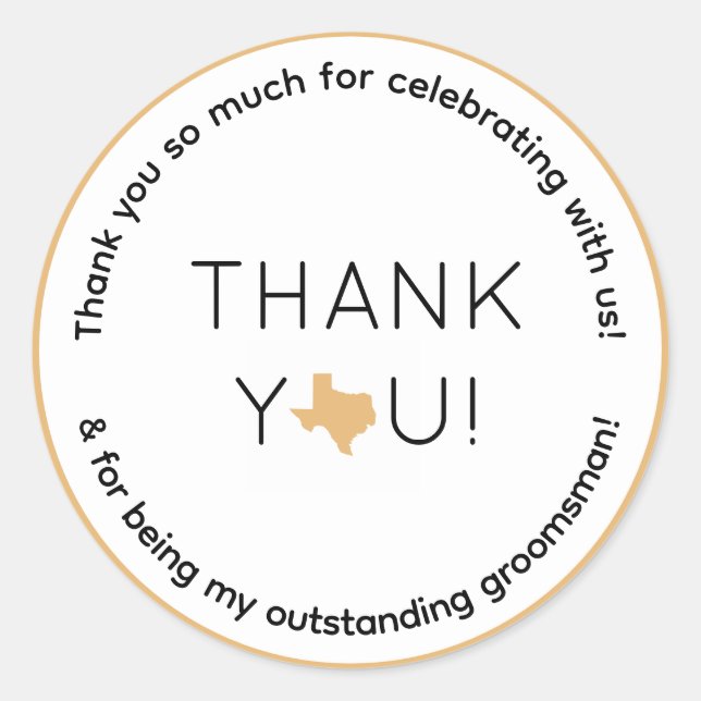 Texas Wedding Party Trauzeuge Geschenk Runder Aufkleber (Vorderseite)