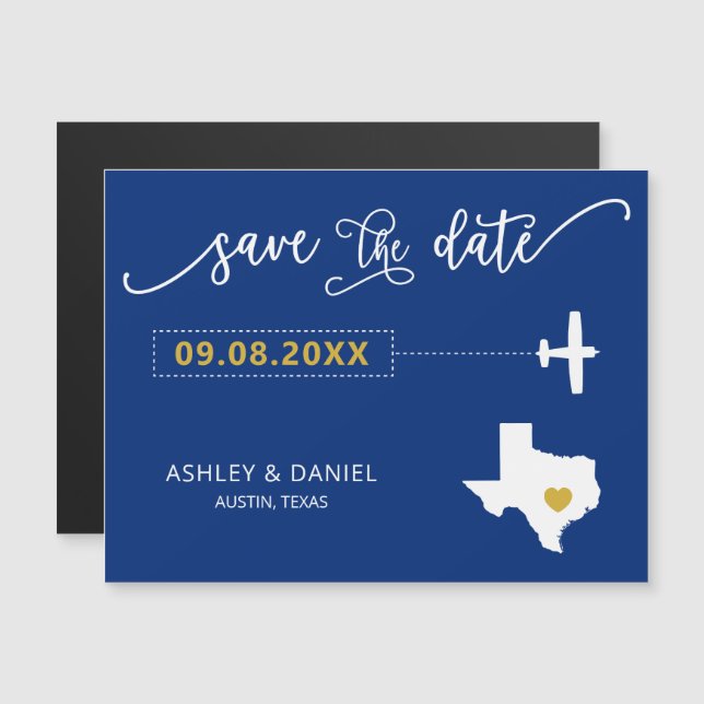 Texas Wedding Save the Date Card, Map Magneteinladung (Vorne/Hinten)