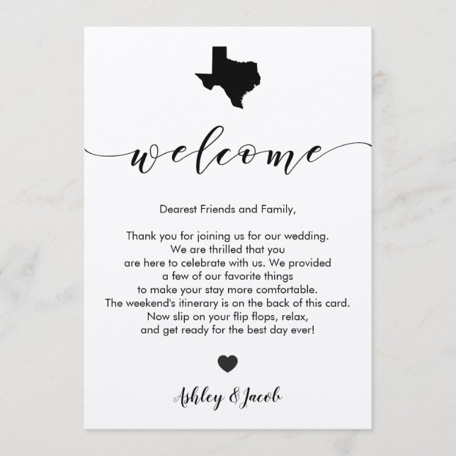 Texas Wedding Welcome Letter & Itinerary Card Programm (Vorderseite)