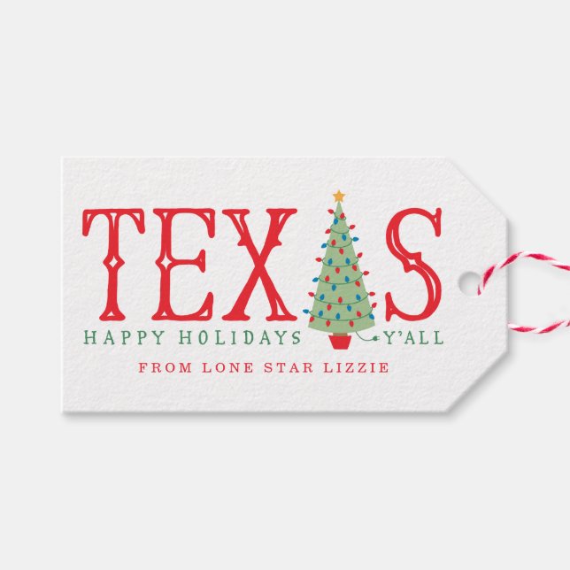 Texas Weihnachtsbaum Happy Holidays Geschenk Tags Geschenkanhänger (Vorderseite (Horizontal))
