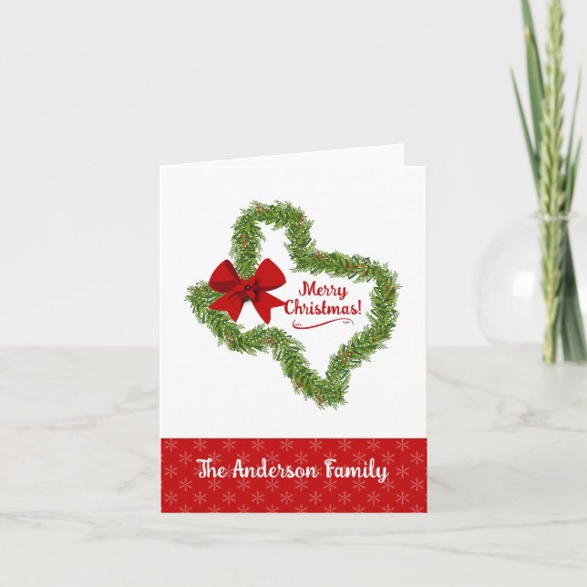 Texas Weihnachtskranz mit Red Bow Feiertagskarte (Vorderseite)