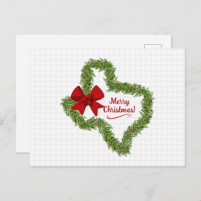 Texas Weihnachtskranz mit Red Bow Postkarte (Vorne/Hinten)