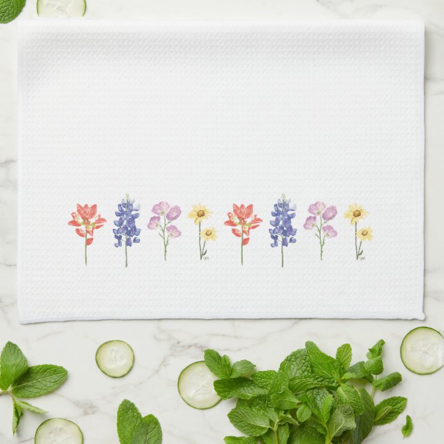 Texas Wild Blume - Indian Paintbrush, Bluebonnet Geschirrtuch (Gefaltet)