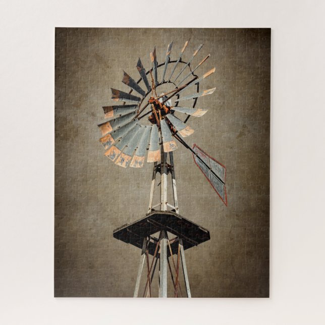 Texas Windmill auf Sepia Textured Background Puzzle (Vertikal)