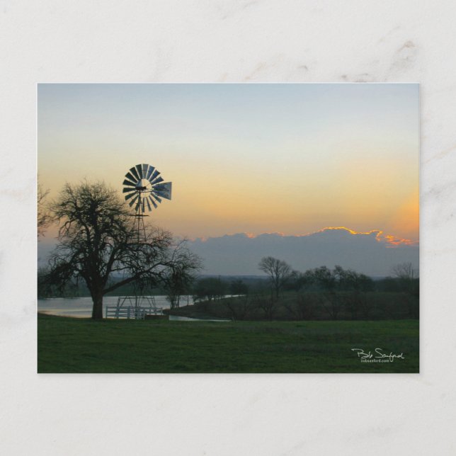 TEXAS Windmühle bei Sonnenuntergang Postkarte (Vorderseite)