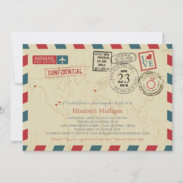 TEXAS World Traveller Airmail | Brautparty Einladung (Vorderseite)