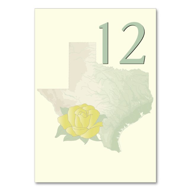 Texas Yellow Rose Wedding Tischnummer Card (Vorderseite)