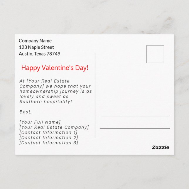 Texas zu Valentine's Day Realtor Marketing Postcar Postkarte (Rückseite)