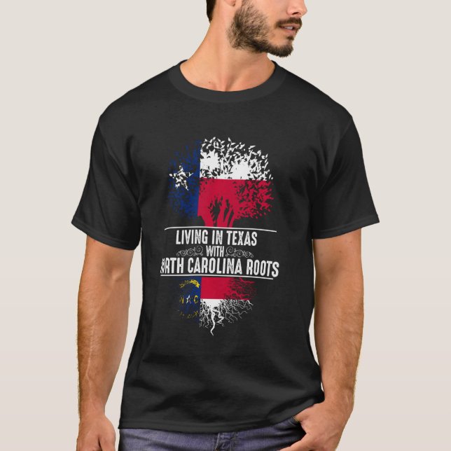 Texas Zuhause North Carolina Roots Staat Tree Flag T-Shirt (Vorderseite)