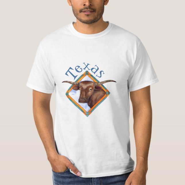 Texaslonghorn-Vieh-Kuh-Stier-Entwurfs-T - Shirt (Vorderseite)
