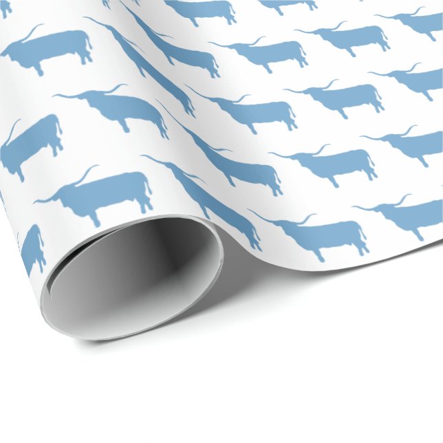 Texasymbole, Longhorn, blau Geschenkpapier (Rolleneckpunkt)