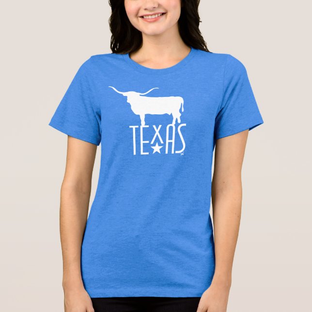 Texasymbole, Longhorn, blau Tri-Blend Shirt (Vorderseite)
