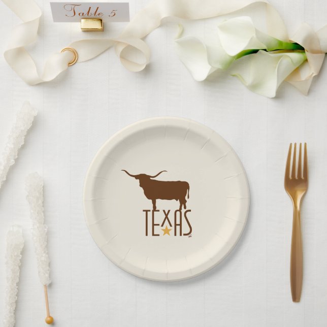 Texasymbole, Longhorn, braun Pappteller (Hochzeit)