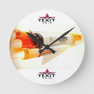 "TeXit Coin Rocket Ship mit Logo Runde Wanduhr
