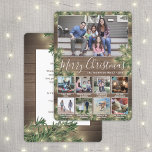 Text 9 Fotos & Beschriftungen ・ Holz, Kiefer & Lic Feiertagskarte<br><div class="desc">Senden Sie stilvolle fröhliche Grüße und teilen Sie 9 Ihrer Lieblingsfotos mit einer individuellen Foto Collage Urlaubskarte. Der gesamte Text auf dieser Vorlage lässt sich einfach so anpassen, dass er jeden beliebigen Text enthält, z. B. Frohe Weihnachten, glückliche Feiertage, Frohe Festtage, Neujahrsjubiläen usw. (IMAGE PLACEMENT TIP: Eine einfache Möglichkeit, ein...</div>