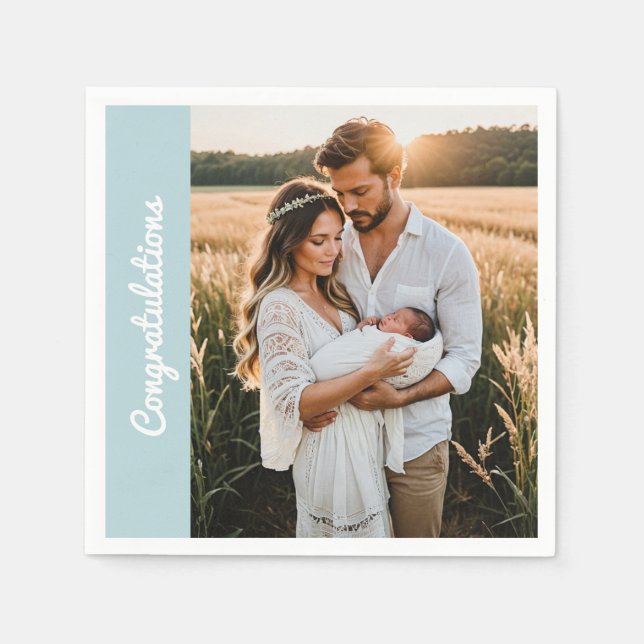 text and photo custom personalized party blue  serviette (Vorderseite)