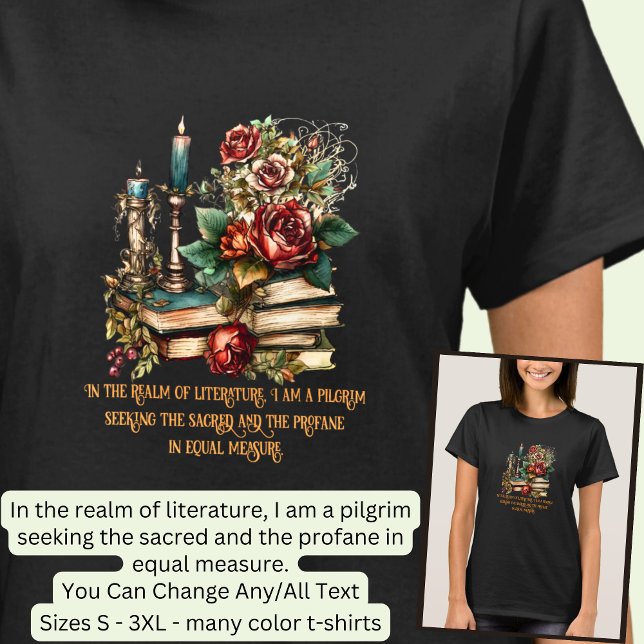 Text ändern, Bücher und Kerzen, Zitat, schwarz T-Shirt (Von Creator hochgeladen)