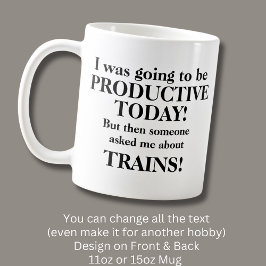 Text ändern, heute produktiv werden, Züge Kaffeetasse