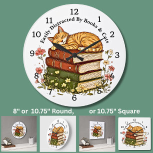 Text ändern - Leicht ablenkbare Bücher & Katzen  Große Wanduhr