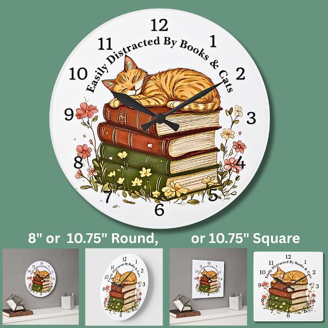 Text ändern - Leicht ablenkbare Bücher & Katzen  Große Wanduhr (Von Creator hochgeladen)
