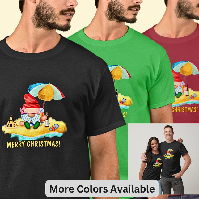 Text ändern - Santa Gnome am Strand Frohe Weihnach T-Shirt (Von Creator hochgeladen)