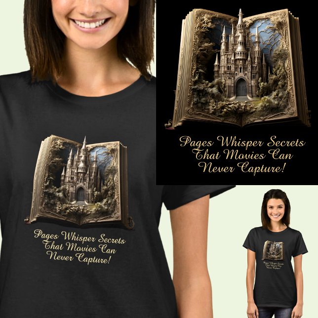 Text ändern, Seiten flüstern Geheimnisse, Buch 3D  T-Shirt (Von Creator hochgeladen)