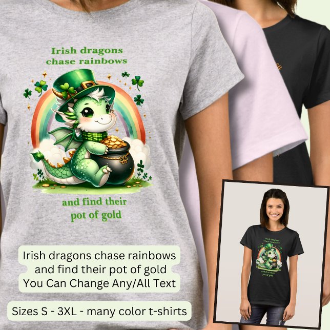 Text ändern, St Patricks Dragon Rainbow Pot Gold T-Shirt (Von Creator hochgeladen)