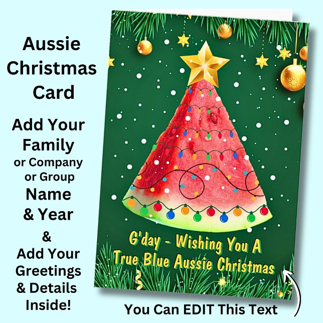 Text ändern, Watermelon wünscht True Blue Aussie Karte (Watermelon Christmas Tree Australian Christmas Card)