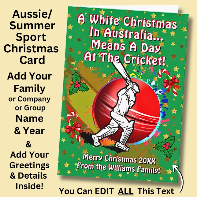 Text ändern, White Christmas Australia Day Cricket Karte (Von Creator hochgeladen)