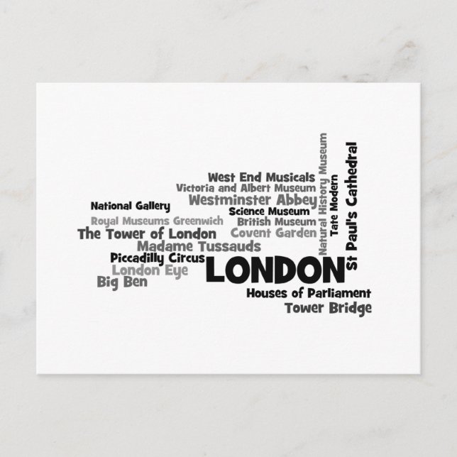 Text Art "London" Postkarte (Vorderseite)