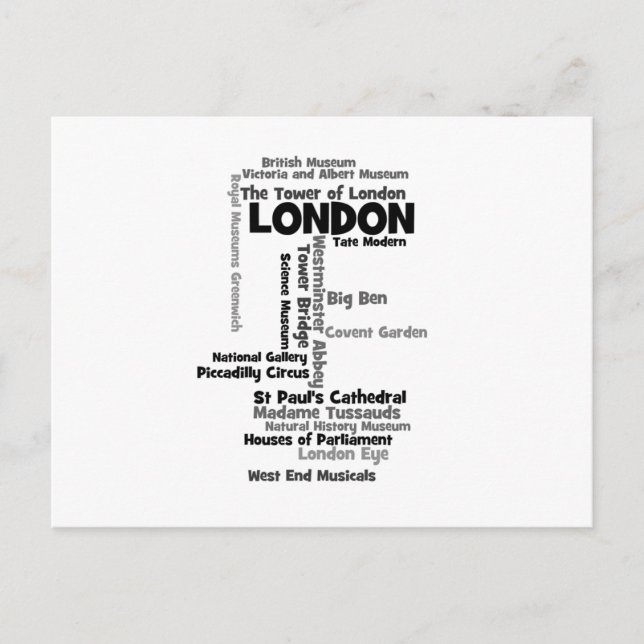 Text Art "London" Postkarte (Vorderseite)