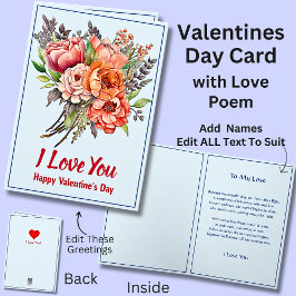 Text, Blumen und Gedicht bearbeiten Valentinstag Karte