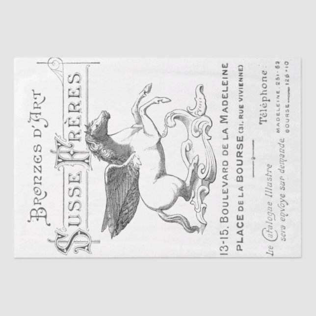 Text der französischen Werbung Pegasus Horse Typog Seidenpapier (Vorderseite)