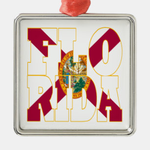 Text der Landesflagge in Florida Silbernes Ornament