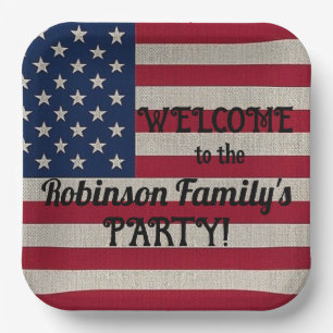 Text der patriotischen amerikanischen Flagge Pappteller
