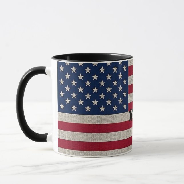 Text der patriotischen amerikanischen Flagge Tasse (Links)