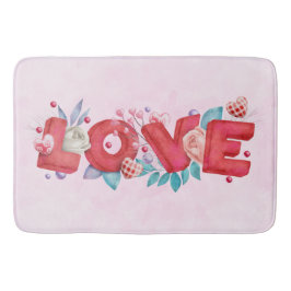 Text der roten Liebe in fett formatierten Blockbuc Badematte