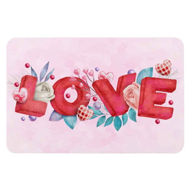 Text der roten Liebe in fett formatierten Blockbuc Magnet (Horizontal)