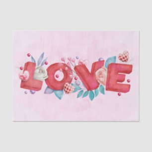 Text der roten Liebe in fett formatierten Blockbuc Seidenpapier