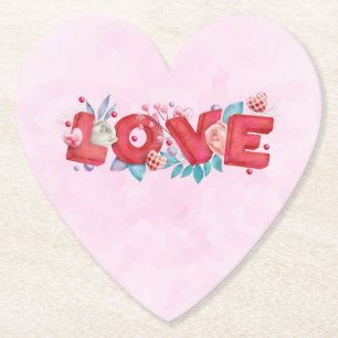 Text der roten Liebe in fett formatierten Blockbuc Untersetzer