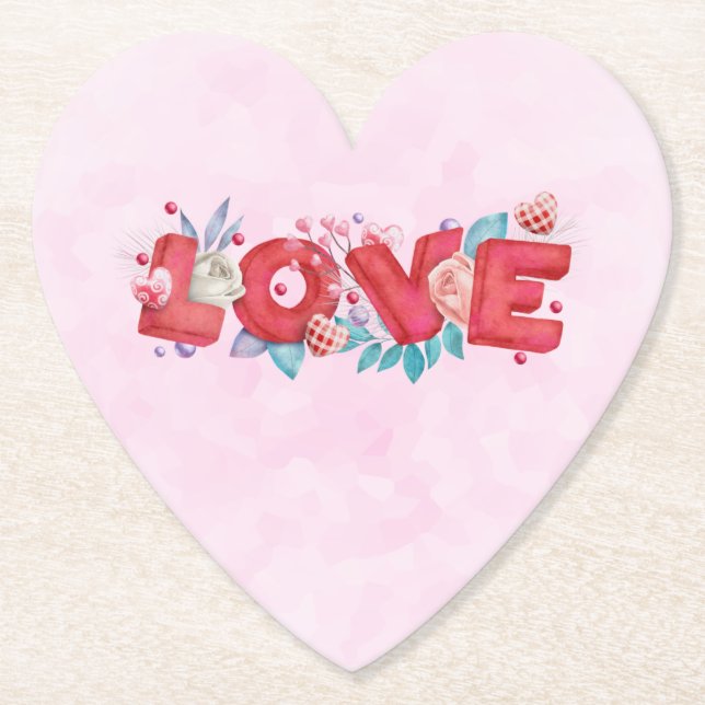 Text der roten Liebe in fett formatierten Blockbuc Untersetzer (Vorderseite)