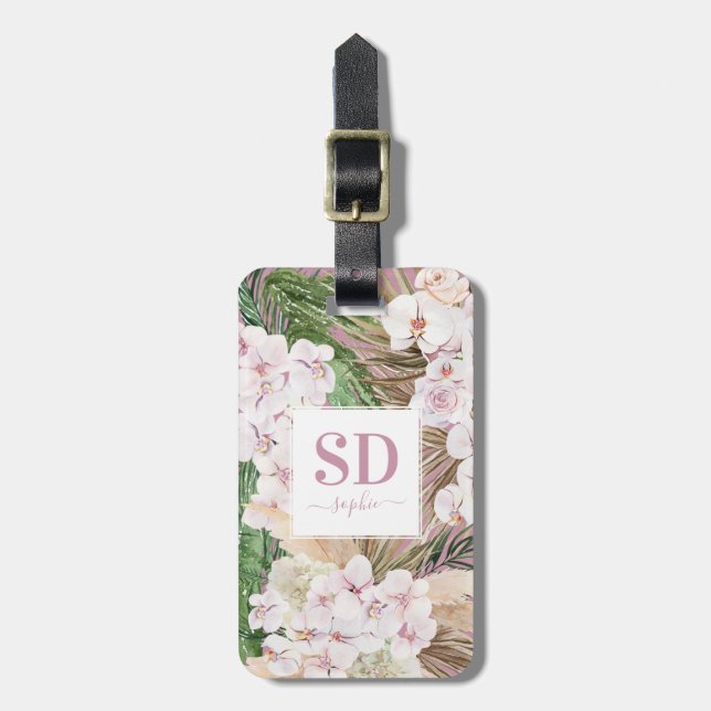 Text der Schrift "Pampas gras", "orchid", "tropisc Gepäckanhänger (Vorderseite vertikal)