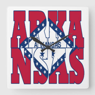 Text der Staatsflagge Arkansas Quadratische Wanduhr